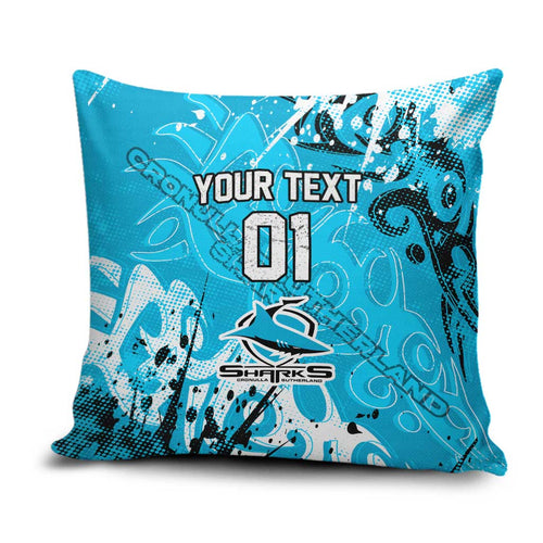 Personalized Cronulla-Sutherland Sharks Rugby Pillow Cover Urban Street Graffiti Style - Distressed Splatter Elements