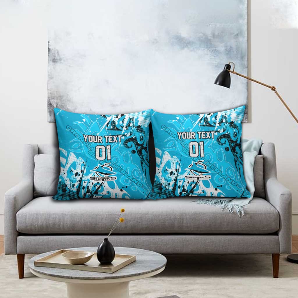 Personalized Cronulla-Sutherland Sharks Rugby Pillow Cover Urban Street Graffiti Style - Distressed Splatter Elements