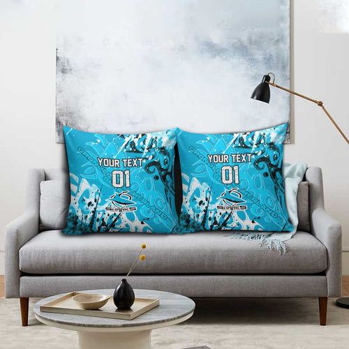 Personalized Cronulla-Sutherland Sharks Rugby Pillow Cover Urban Street Graffiti Style - Distressed Splatter Elements