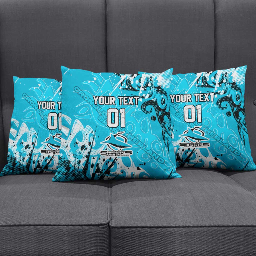 Personalized Cronulla-Sutherland Sharks Rugby Pillow Cover Urban Street Graffiti Style - Distressed Splatter Elements