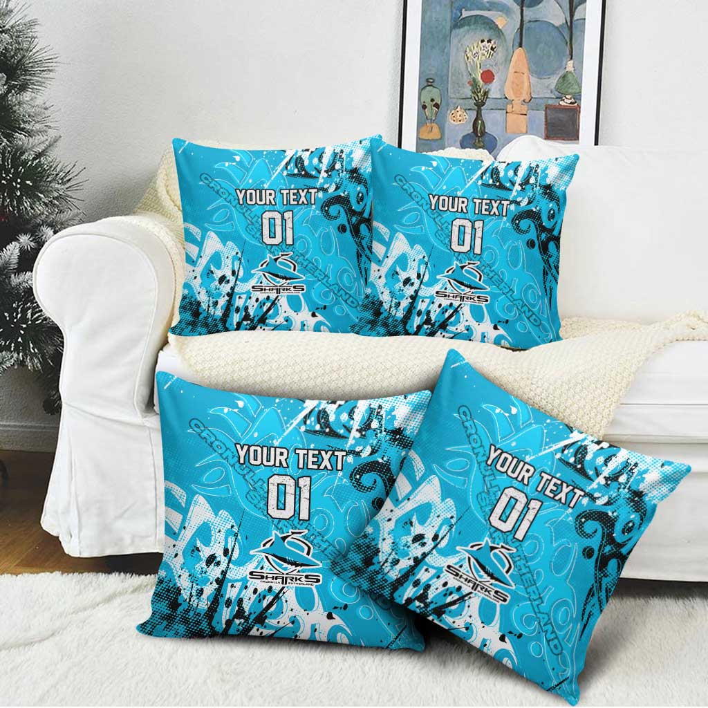 Personalized Cronulla-Sutherland Sharks Rugby Pillow Cover Urban Street Graffiti Style - Distressed Splatter Elements