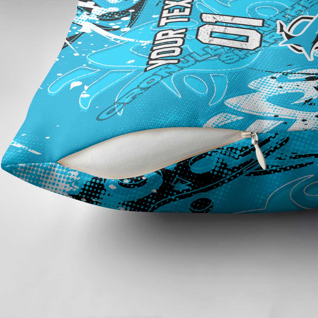 Personalized Cronulla-Sutherland Sharks Rugby Pillow Cover Urban Street Graffiti Style - Distressed Splatter Elements
