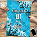 Personalized Cronulla-Sutherland Sharks Rugby Puzzle Urban Street Graffiti Style - Distressed Splatter Elements