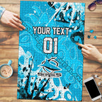 Personalized Cronulla-Sutherland Sharks Rugby Puzzle Urban Street Graffiti Style - Distressed Splatter Elements