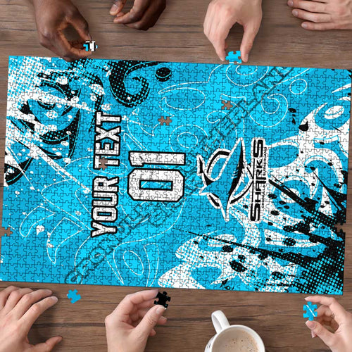 Personalized Cronulla-Sutherland Sharks Rugby Puzzle Urban Street Graffiti Style - Distressed Splatter Elements