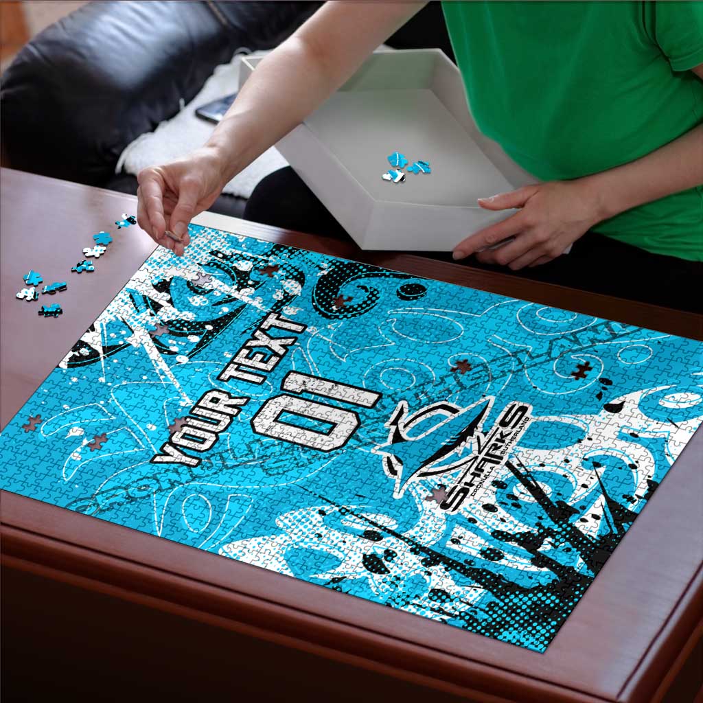 Personalized Cronulla-Sutherland Sharks Rugby Puzzle Urban Street Graffiti Style - Distressed Splatter Elements