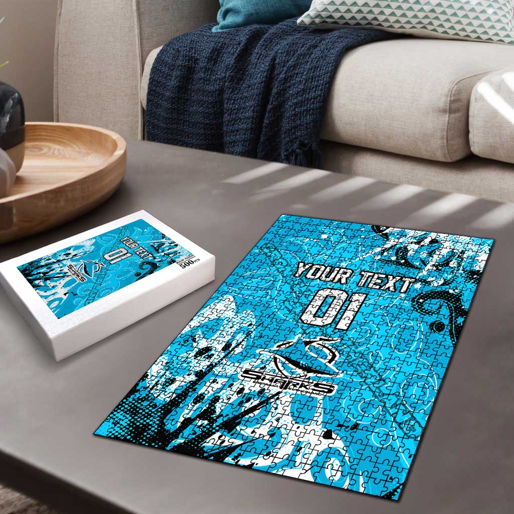 Personalized Cronulla-Sutherland Sharks Rugby Puzzle Urban Street Graffiti Style - Distressed Splatter Elements