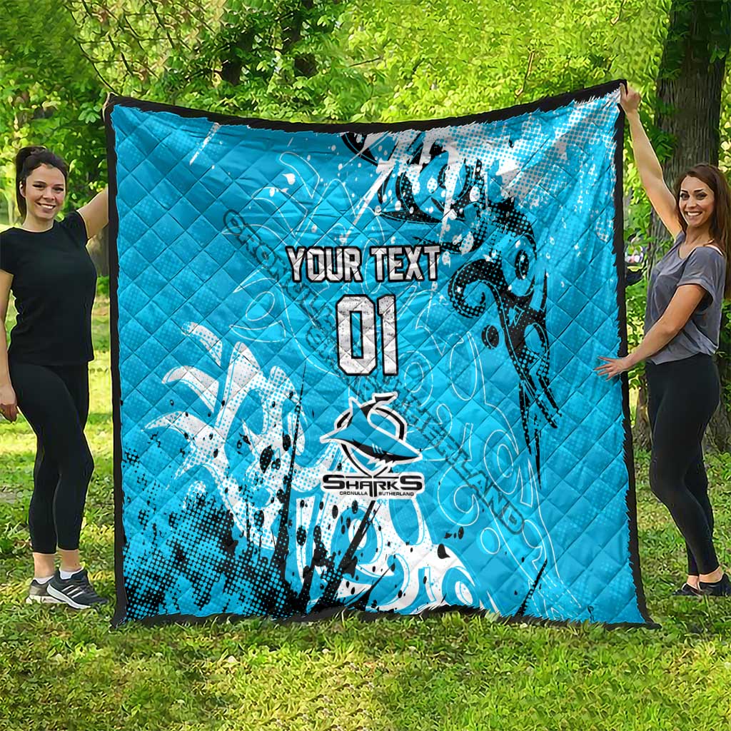 Personalized Cronulla-Sutherland Sharks Rugby Quilt Urban Street Graffiti Style - Distressed Splatter Elements