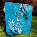 Personalized Cronulla-Sutherland Sharks Rugby Quilt Urban Street Graffiti Style - Distressed Splatter Elements
