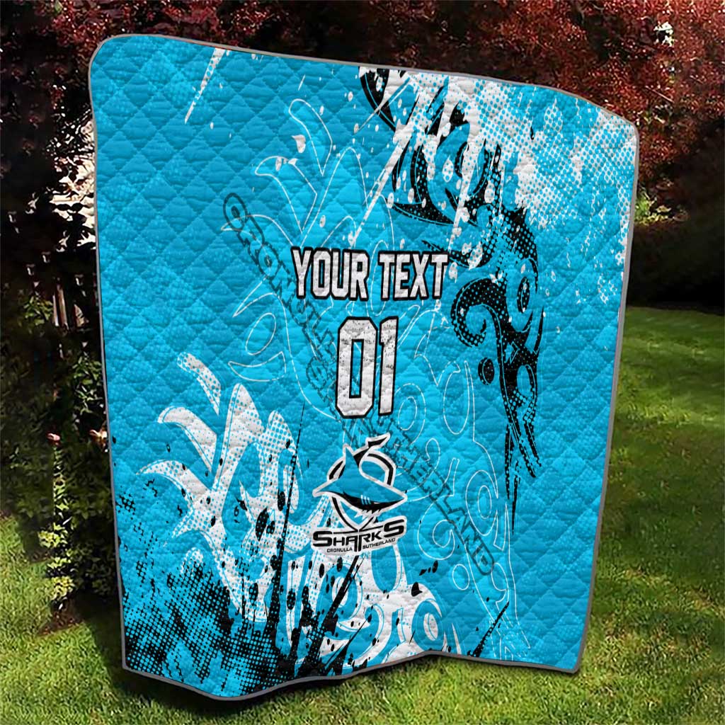 Personalized Cronulla-Sutherland Sharks Rugby Quilt Urban Street Graffiti Style - Distressed Splatter Elements