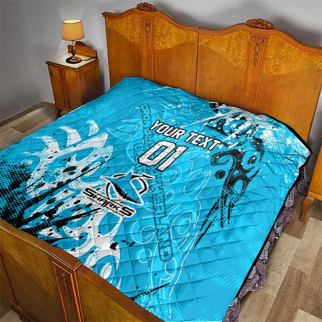 Personalized Cronulla-Sutherland Sharks Rugby Quilt Urban Street Graffiti Style - Distressed Splatter Elements