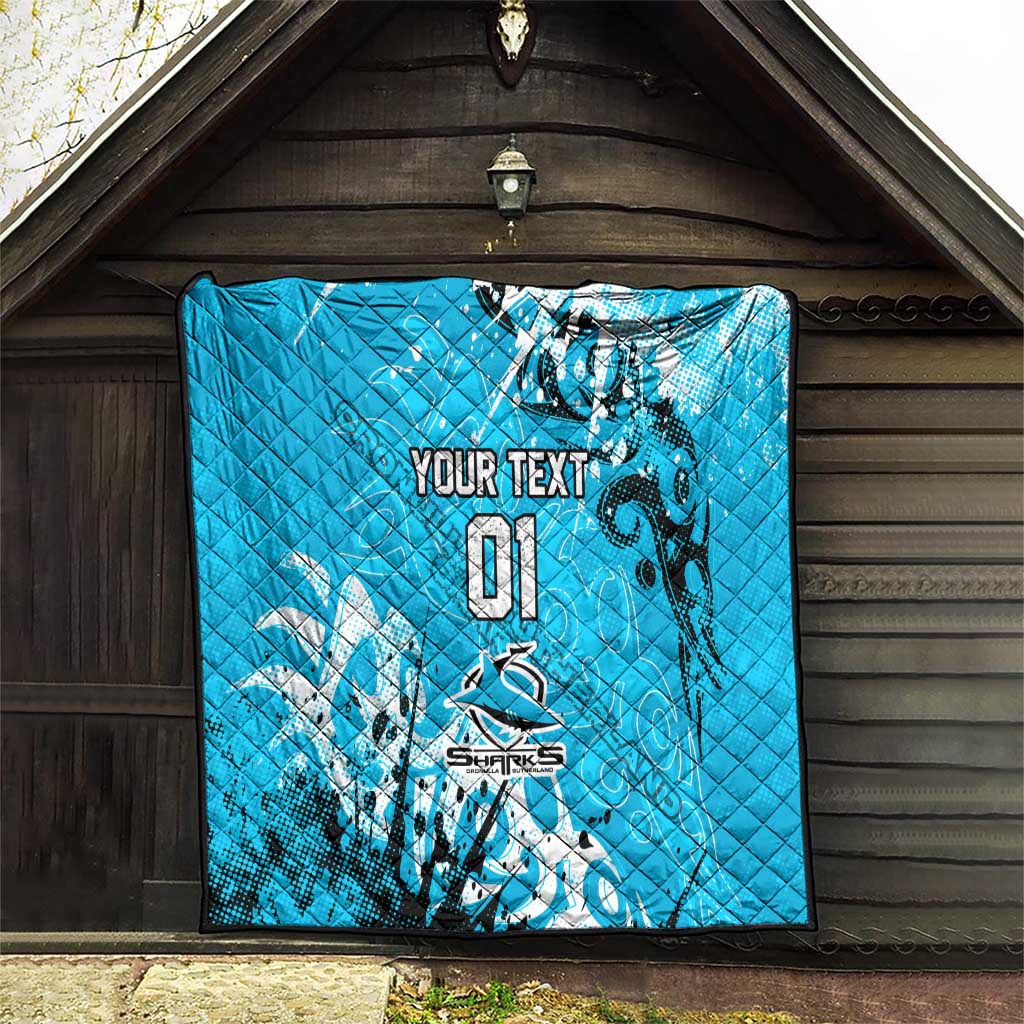 Personalized Cronulla-Sutherland Sharks Rugby Quilt Urban Street Graffiti Style - Distressed Splatter Elements