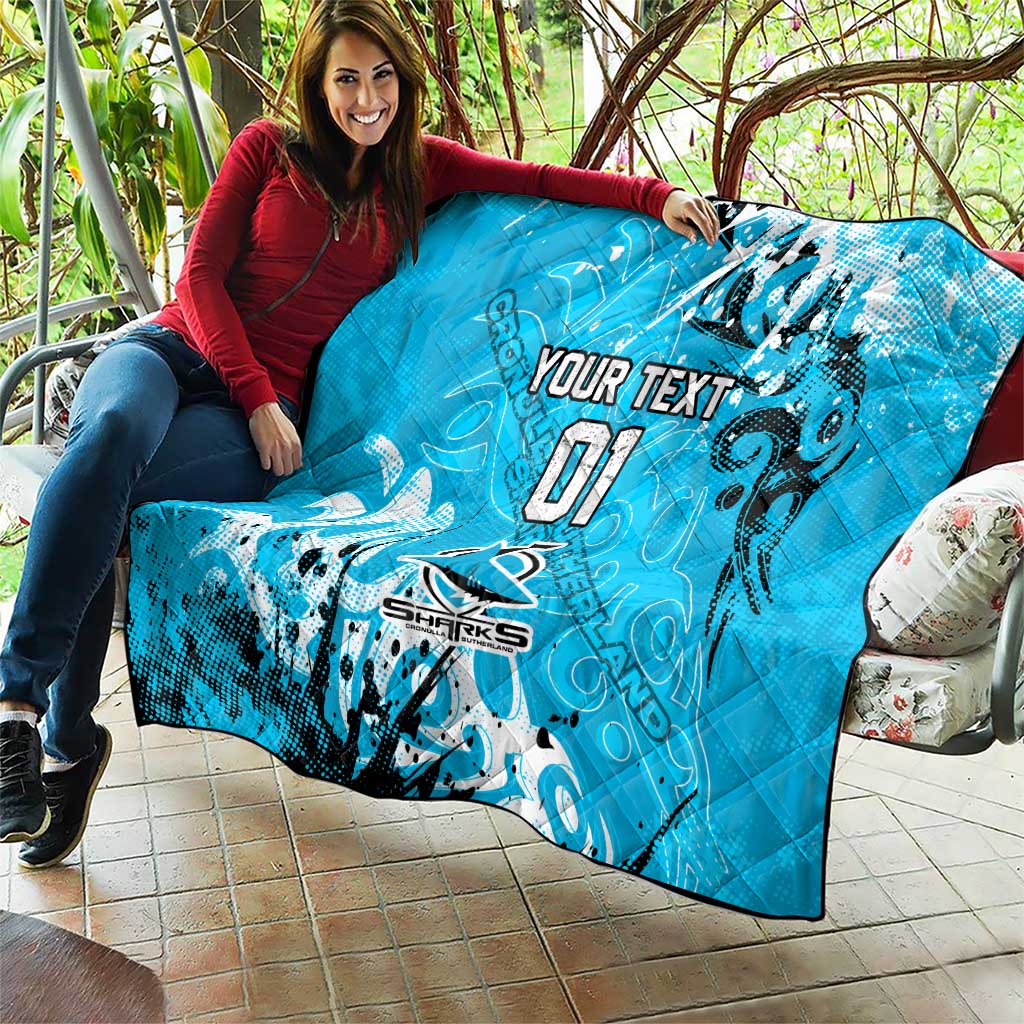 Personalized Cronulla-Sutherland Sharks Rugby Quilt Urban Street Graffiti Style - Distressed Splatter Elements