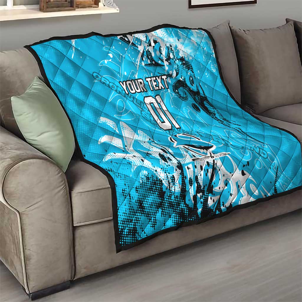 Personalized Cronulla-Sutherland Sharks Rugby Quilt Urban Street Graffiti Style - Distressed Splatter Elements