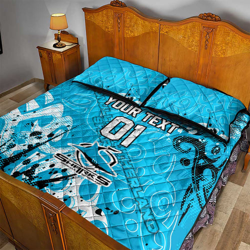 Personalized Cronulla-Sutherland Sharks Rugby Quilt Bed Set Urban Street Graffiti Style - Distressed Splatter Elements