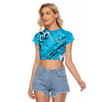 Personalized Cronulla-Sutherland Sharks Rugby Raglan Cropped T Shirt Urban Street Graffiti Style - Distressed Splatter Elements