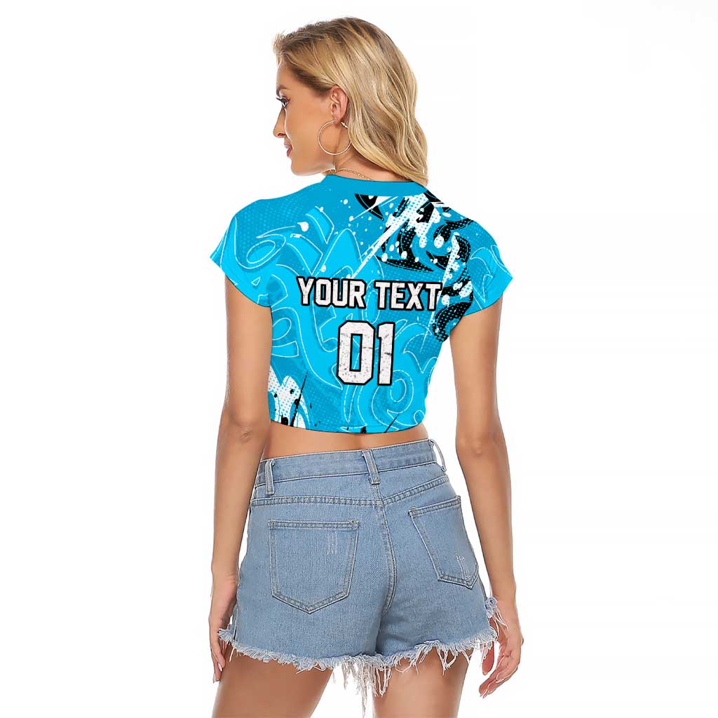 Personalized Cronulla-Sutherland Sharks Rugby Raglan Cropped T Shirt Urban Street Graffiti Style - Distressed Splatter Elements