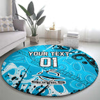Personalized Cronulla-Sutherland Sharks Rugby Round Carpet Urban Street Graffiti Style - Distressed Splatter Elements