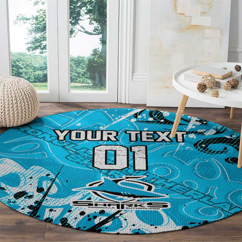 Personalized Cronulla-Sutherland Sharks Rugby Round Carpet Urban Street Graffiti Style - Distressed Splatter Elements