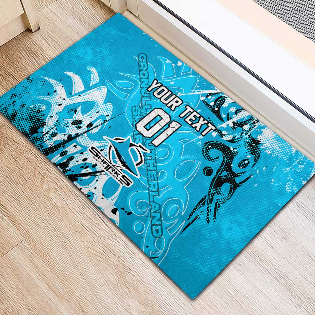 Personalized Cronulla-Sutherland Sharks Rugby Rubber Doormat Urban Street Graffiti Style - Distressed Splatter Elements