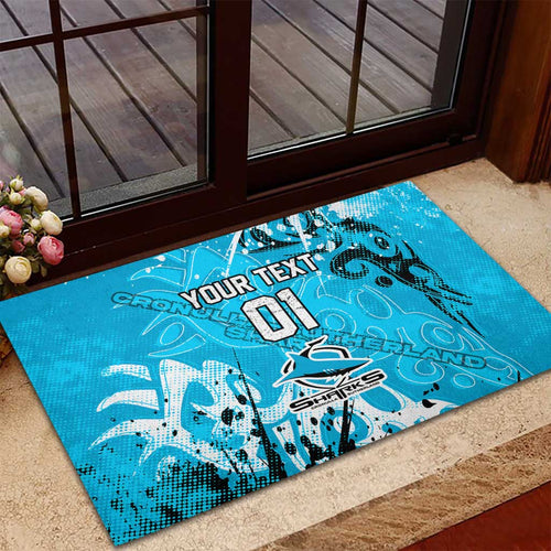 Personalized Cronulla-Sutherland Sharks Rugby Rubber Doormat Urban Street Graffiti Style - Distressed Splatter Elements
