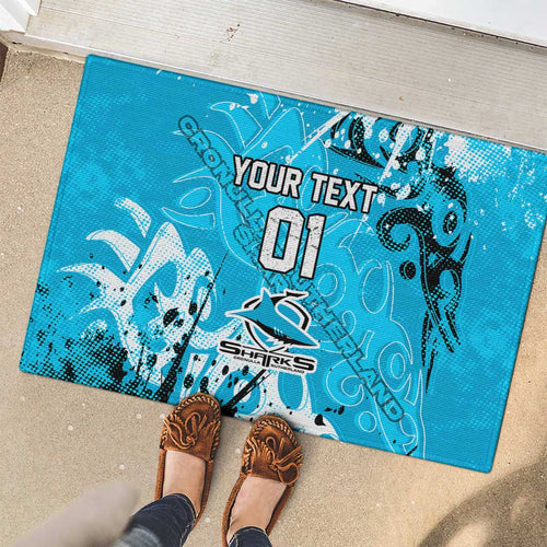 Personalized Cronulla-Sutherland Sharks Rugby Rubber Doormat Urban Street Graffiti Style - Distressed Splatter Elements