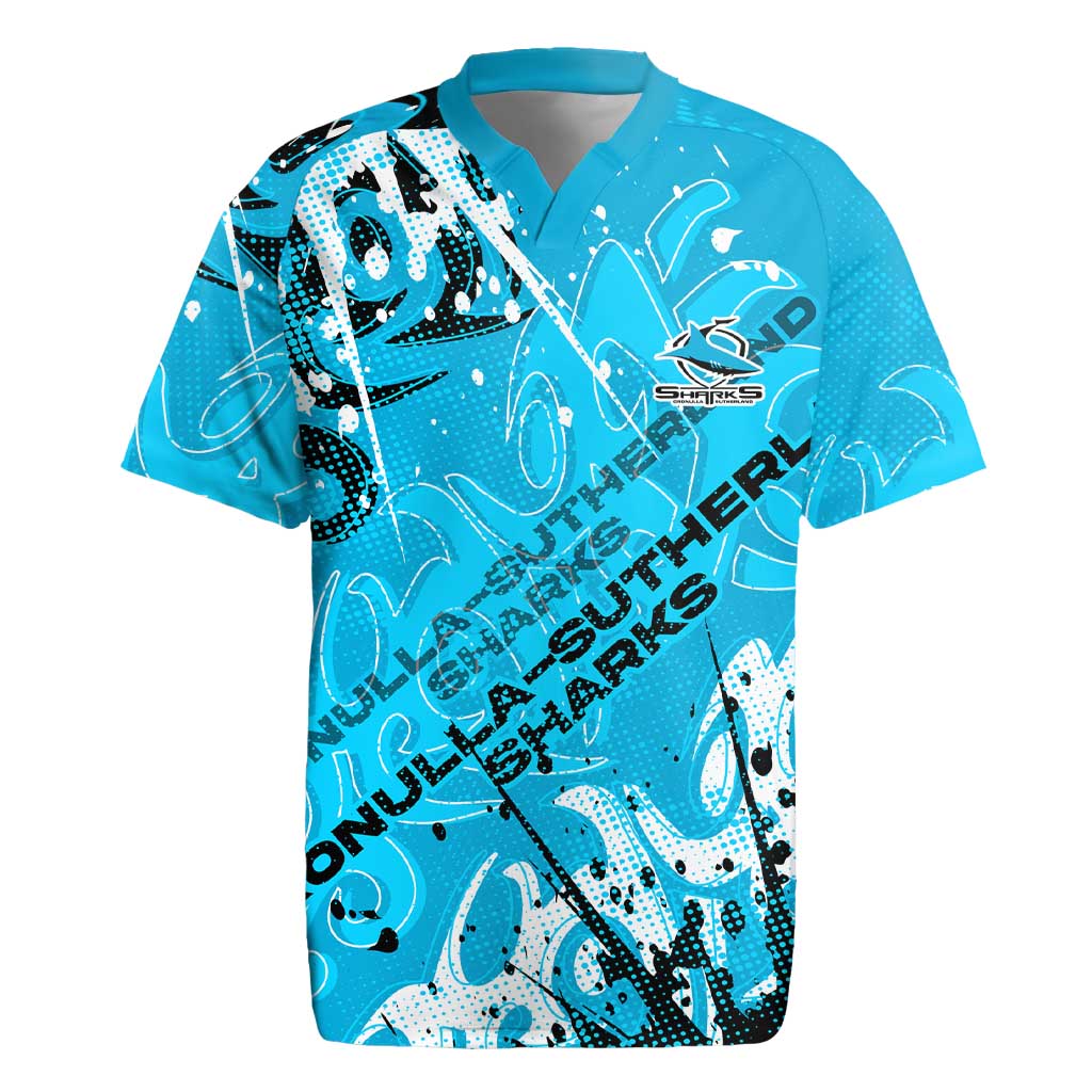 Personalized Cronulla-Sutherland Sharks Rugby Rugby Jersey Urban Street Graffiti Style - Distressed Splatter Elements