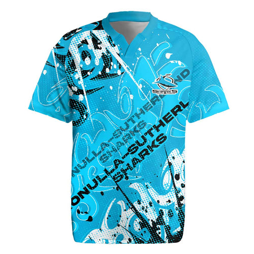 Personalized Cronulla-Sutherland Sharks Rugby Rugby Jersey Urban Street Graffiti Style - Distressed Splatter Elements