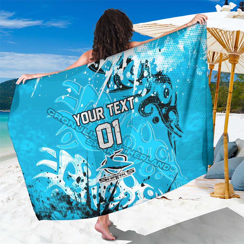 Personalized Cronulla-Sutherland Sharks Rugby Sarong Urban Street Graffiti Style - Distressed Splatter Elements