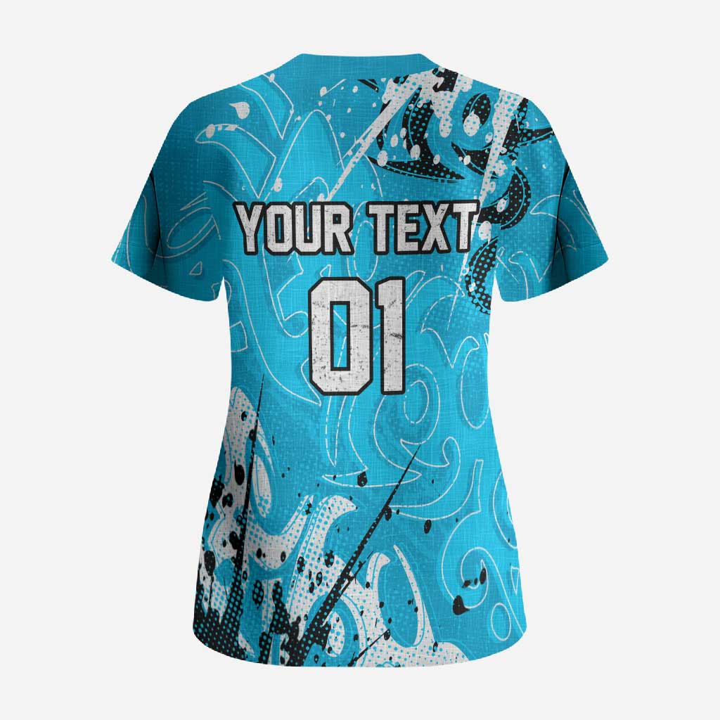 Personalized Cronulla-Sutherland Sharks Rugby Scrub Top Urban Street Graffiti Style - Distressed Splatter Elements