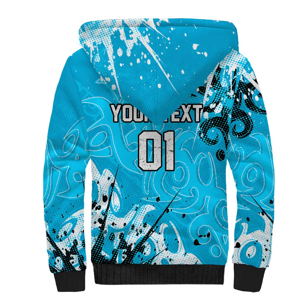 Personalized Cronulla-Sutherland Sharks Rugby Sherpa Hoodie Urban Street Graffiti Style - Distressed Splatter Elements