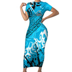 Personalized Cronulla-Sutherland Sharks Rugby Short Sleeve Bodycon Dress Urban Street Graffiti Style - Distressed Splatter Elements