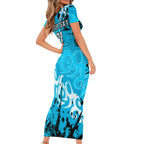 Personalized Cronulla-Sutherland Sharks Rugby Short Sleeve Bodycon Dress Urban Street Graffiti Style - Distressed Splatter Elements