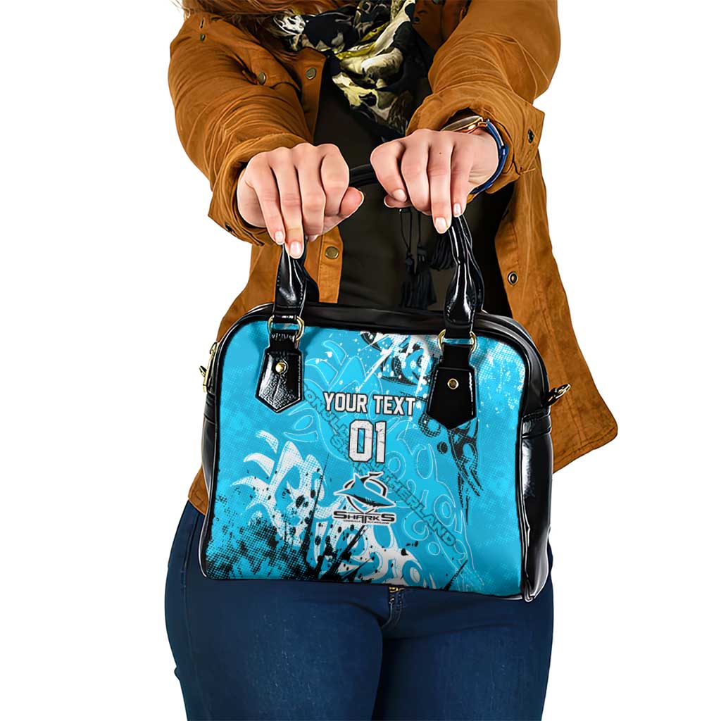 Personalized Cronulla-Sutherland Sharks Rugby Shoulder Handbag Urban Street Graffiti Style - Distressed Splatter Elements