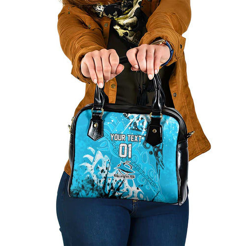 Personalized Cronulla-Sutherland Sharks Rugby Shoulder Handbag Urban Street Graffiti Style - Distressed Splatter Elements