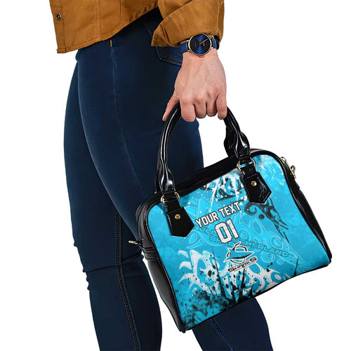 Personalized Cronulla-Sutherland Sharks Rugby Shoulder Handbag Urban Street Graffiti Style - Distressed Splatter Elements