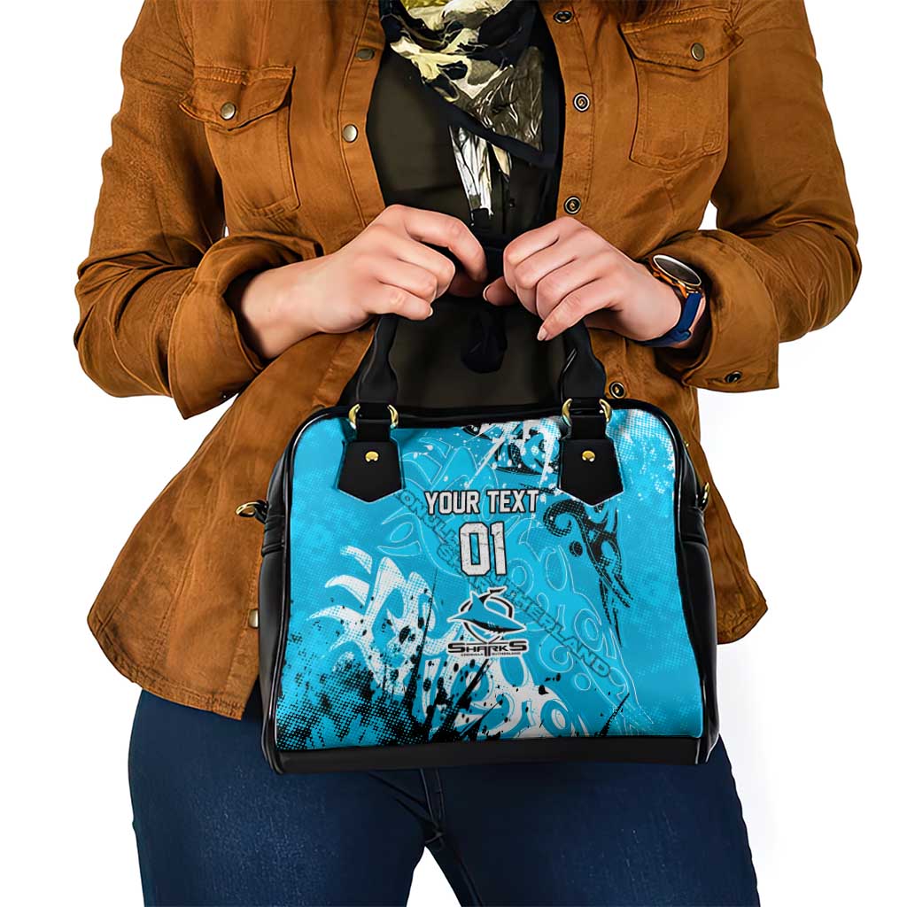 Personalized Cronulla-Sutherland Sharks Rugby Shoulder Handbag Urban Street Graffiti Style - Distressed Splatter Elements