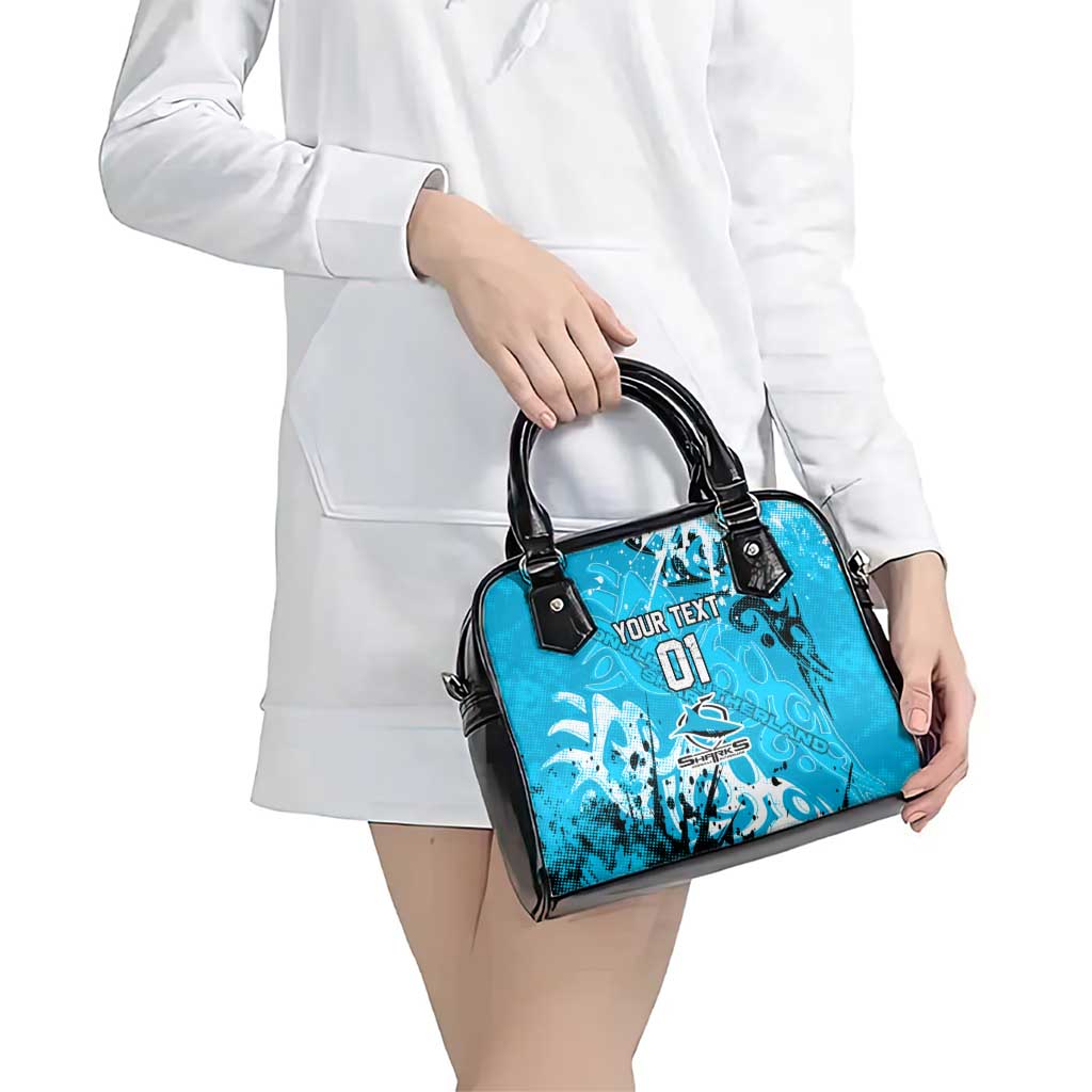 Personalized Cronulla-Sutherland Sharks Rugby Shoulder Handbag Urban Street Graffiti Style - Distressed Splatter Elements