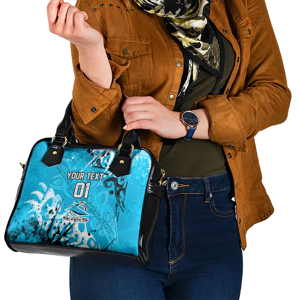 Personalized Cronulla-Sutherland Sharks Rugby Shoulder Handbag Urban Street Graffiti Style - Distressed Splatter Elements