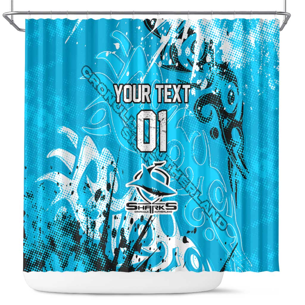 Personalized Cronulla-Sutherland Sharks Rugby Shower Curtain Urban Street Graffiti Style - Distressed Splatter Elements