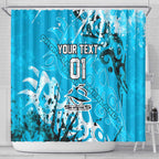 Personalized Cronulla-Sutherland Sharks Rugby Shower Curtain Urban Street Graffiti Style - Distressed Splatter Elements