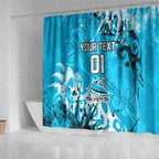 Personalized Cronulla-Sutherland Sharks Rugby Shower Curtain Urban Street Graffiti Style - Distressed Splatter Elements