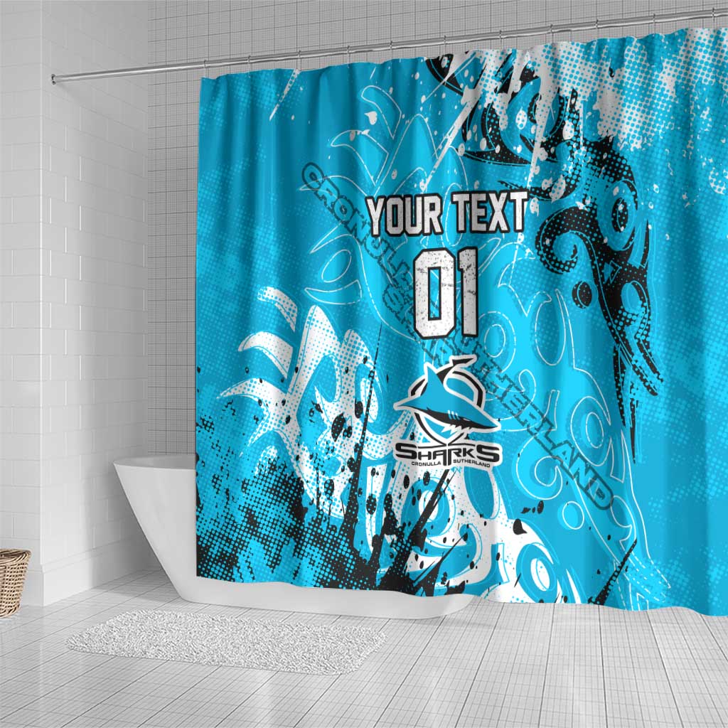 Personalized Cronulla-Sutherland Sharks Rugby Shower Curtain Urban Street Graffiti Style - Distressed Splatter Elements