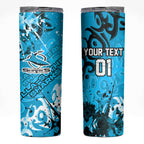 Personalized Cronulla-Sutherland Sharks Rugby Skinny Tumbler Urban Street Graffiti Style - Distressed Splatter Elements