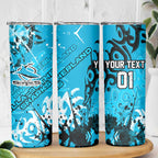 Personalized Cronulla-Sutherland Sharks Rugby Skinny Tumbler Urban Street Graffiti Style - Distressed Splatter Elements