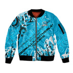Personalized Cronulla-Sutherland Sharks Rugby Sleeve Zip Bomber Jacket Urban Street Graffiti Style - Distressed Splatter Elements