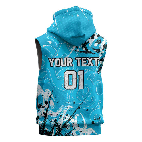 Personalized Cronulla-Sutherland Sharks Rugby Sleeveless Hoodie Urban Street Graffiti Style - Distressed Splatter Elements