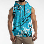 Personalized Cronulla-Sutherland Sharks Rugby Sleeveless Hoodie Urban Street Graffiti Style - Distressed Splatter Elements