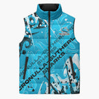 Personalized Cronulla-Sutherland Sharks Rugby Sleeveless Puffer Jacket Urban Street Graffiti Style - Distressed Splatter Elements