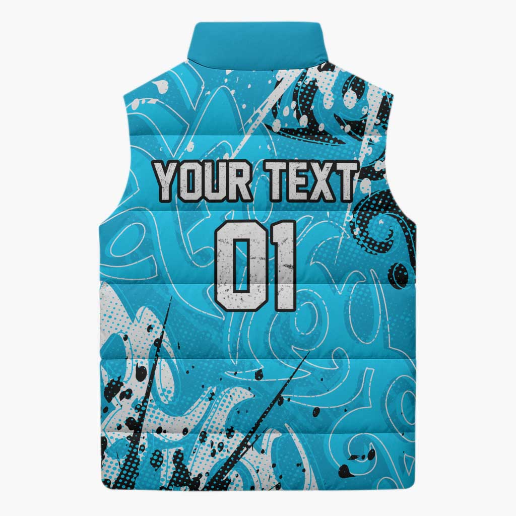 Personalized Cronulla-Sutherland Sharks Rugby Sleeveless Puffer Jacket Urban Street Graffiti Style - Distressed Splatter Elements